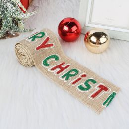 Christmas Ribbon Accessories With Wire Edge Printed Webbing Linen Decorative Belt