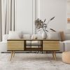 Coffee table; computer table; solid wooden leg support; large storage space; suitable for living room; dining room; kitchen; small space; black and br