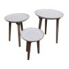 Mango Wood Bowl Top Side End Coffee Table with Angled Tripod Base; Set of 3; White and Brown