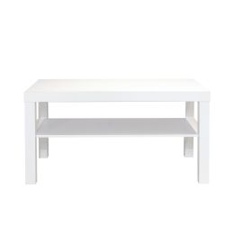 White Wooden 2-Tier Coffee Table with Storage Shelf; Sofa Center Table for Living Room; Home; Office