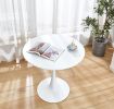 Modern White Round Dining Table; 31.5'' Diameter Solid Metal Base Coffee Table