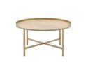 Mithea Coffee Table; Oak Table Top & Gold Finish