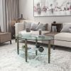 Oval glass coffee table; modern table in living room Oak wood leg tea table 3-layer glass table