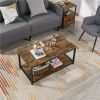 Industrial Rectangular Wood and Metal Coffee Table; Rustic Brown