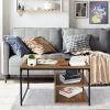 Vintage Square Wood Coffee Table with Storage; Metal Frame