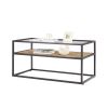 40.16" Glass Coffee Table; 2 Tier Rectangular Modern Center Table; Living Room Table; Black Metal Reversable Chevron Oak and Pine