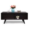 Modern Lift Top Coffee Table with Hidden Compartment and 2 Open Shelves;  Wooden Table Furniture for Home;  Living Room