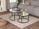 Round Coffee Table Set of 2 Set of 2 Nesting Tables; Metal Frame & Glass Top End Tables for Living Room Bedroom