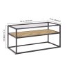 40.16" Glass Coffee Table; 2 Tier Rectangular Modern Center Table; Living Room Table; Black Metal Reversable Chevron Oak and Pine