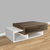 Belle 41 Inch Modern Wooden Rectangular Coffee Table with 3 Tier Storage; White and Brown