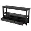 3 Tier Vintage Solid Console Table with 3 Drawers and Shelves; Industrial Console Table Coffee Table for Living Room Entry Bedroom Black Color