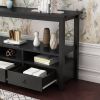 3 Tier Vintage Solid Console Table with 3 Drawers and Shelves; Industrial Console Table Coffee Table for Living Room Entry Bedroom Black Color