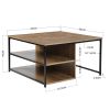 Vintage Square Wood Coffee Table with Storage; Metal Frame