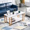 Coffee Table;  2 Layers 1.5cm Thick Marble MDF Rectangle 39.37" L Tabletop Iron Coffee Table ;  Dining Room;  Coffee Shop;  Resterant;  White Top;  Go