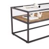 40.16" Glass Coffee Table; 2 Tier Rectangular Modern Center Table; Living Room Table; Black Metal Reversable Chevron Oak and Pine