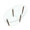 Transparent Oval glass coffee table; modern table in living room Oak wood leg tea table 3-layer glass table