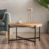33"Modern Thread Design Round Coffee Table ; MDF Table Top with Cross Legs Metal Base