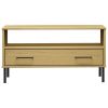 vidaXL Coffee Table with Metal Legs Brown 33.5"x19.7"x17.7" Solid Wood OSLO