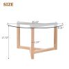 ON-TREND Round Glass Coffee Table Modern Cocktail Table Easy Assembly with Tempered Glass Top & Sturdy Wood Base; Natural (OLD SKU: WF190112AAL)