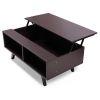 Modern Lift Top Coffee Table with Hidden Compartment and 2 Open Shelves;  Wooden Table Furniture for Home;  Living Room