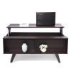 Modern Lift Top Coffee Table with Hidden Compartment and 2 Open Shelves;  Wooden Table Furniture for Home;  Living Room