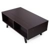 Modern Lift Top Coffee Table with Hidden Compartment and 2 Open Shelves;  Wooden Table Furniture for Home;  Living Room