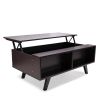 Modern Lift Top Coffee Table with Hidden Compartment and 2 Open Shelves;  Wooden Table Furniture for Home;  Living Room