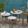 Mango Wood Bowl Top Side End Coffee Table with Angled Tripod Base; Set of 3; White and Brown