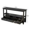 3 Tier Vintage Solid Console Table with 3 Drawers and Shelves; Industrial Console Table Coffee Table for Living Room Entry Bedroom Black Color