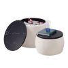 Set of 2 Nesting Round Storage Ottoman; Coffee Table Footstool with MDF Cover for Living Room; Bedroom; Top Å“Ãœ650*450; Å“Ãœ480*390; Beige