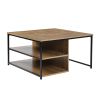 Vintage Square Wood Coffee Table with Storage; Metal Frame
