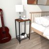 2-Tier End Table; Industrial Side Table Nightstand with Durable Metal Frame; Coffee Table with Mesh Shelves for Living Room; Rustic Brown and Black