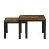 Nesting Coffee Table Set of 2; Square Modern Stacking Table with Wood Finish for Living Room; Rustic Brown