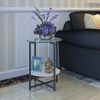2-layer Tempered Glass End Table; Round Coffee Table for Bedroom Living Room Office