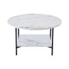 Modern Round coffee table with storage; Black metal frame with marble color top-31.5&quot;