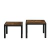 Nesting Coffee Table Set of 2; Square Modern Stacking Table with Wood Finish for Living Room; Rustic Brown