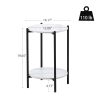 2-layer End Table with Whole Faux Marble Tabletop; Round Coffee Table with Black Metal Frame for Bedroom Living Room Office (White; 1 piece)