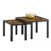 Nesting Coffee Table Set of 2; Square Modern Stacking Table with Wood Finish for Living Room; Rustic Brown