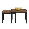 Nesting Coffee Table Set of 2; Square Modern Stacking Table with Wood Finish for Living Room; Rustic Brown