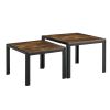 Nesting Coffee Table Set of 2; Square Modern Stacking Table with Wood Finish for Living Room; Rustic Brown
