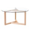 ON-TREND Round Glass Coffee Table Modern Cocktail Table Easy Assembly with Tempered Glass Top & Sturdy Wood Base; Natural (OLD SKU: WF190112AAL)