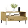 vidaXL Coffee Table with Metal Legs Brown 33.5"x19.7"x17.7" Solid Wood OSLO