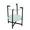 2-layer Tempered Glass End Table; Round Coffee Table for Bedroom Living Room Office