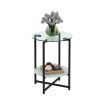 2-layer Tempered Glass End Table; Round Coffee Table for Bedroom Living Room Office