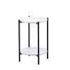 2-layer End Table with Whole Faux Marble Tabletop; Round Coffee Table with Black Metal Frame for Bedroom Living Room Office (White; 1 piece)