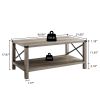 JHX 2-Tier Modern Farmhouse Coffee Table; Wood Rectangle Cocktail Table with Metal X- Frame (Gray; 40.94" w x 21.65" d x 17.91" h)