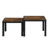 Nesting Coffee Table Set of 2; Square Modern Stacking Table with Wood Finish for Living Room; Rustic Brown