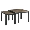 Nesting Coffee Table Set of 2; Square Modern Stacking Table with Wood Finish for Living Room; Oak Grey