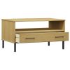 vidaXL Coffee Table with Metal Legs Brown 33.5"x19.7"x17.7" Solid Wood OSLO
