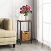 2-Tier End Table; Industrial Side Table Nightstand with Durable Metal Frame; Coffee Table with Mesh Shelves for Living Room; Rustic Brown and Black
